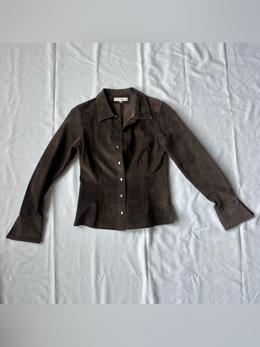 Dark Brown Suede Leather Snap-Front Jacket